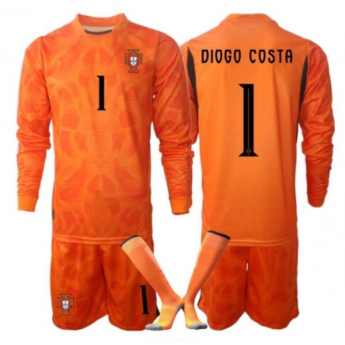 Stroje piłkarskie Portugalia Diogo Costa #1 Bramkarskie Koszulka Wyjazdowej dla dzieci MŚ 2026 Długi Rękaw (+ szorty)